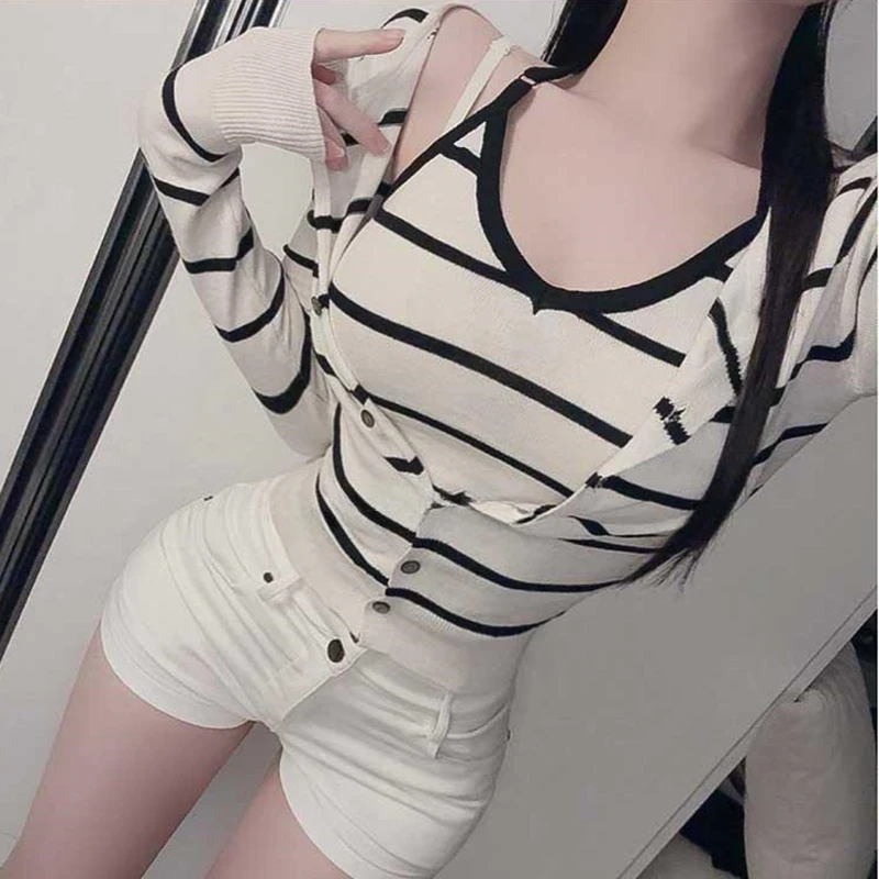 Color Blo Striped Slim Fit Long Sve Knitted Open Cardigan Women's Spring Autumn Outfit Set Elely Designed Tank Top T...
Color Blo Striped Slim Fit Long Sve Knitted Open Cardigan Women's Spring Autumn Outfit Set Elely Designed Tank Top T...