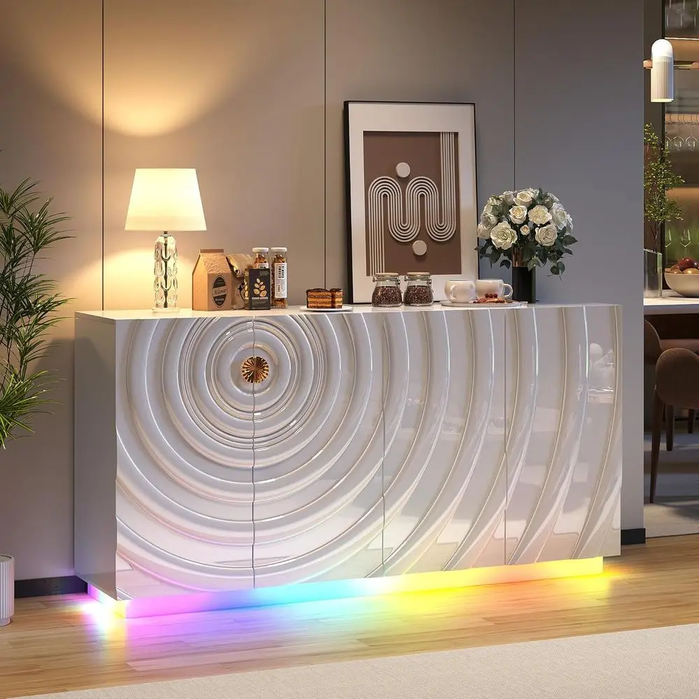 High-Gloss 63 Sideboard Buffet Cabinet, Large Coffee Bar with RGB Lighting and Outlet, 4-Door for Kitchen and Living Room, White
High-Gloss 63 Sideboard Buffet Cabinet, Large Coffee Bar with RGB Lighting and Outlet, 4-Door for Kitchen and Living Room, White