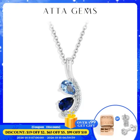 ATTAGEMS Double Teardrop Synthetic Sapphire Necklace for Women 925 Silver 4*6mm Pear Cut Pendant Elegant luxury Jewelry of party