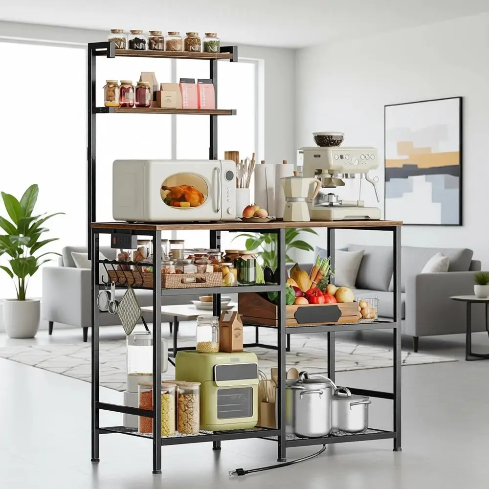 Rustic Brown 39.4 Kitchen Storage Rack with Power Outlets, Microwave Stand, Coffee Bar, 3-Tier Shelves
Rustic Brown 39.4 Kitchen Storage Rack with Power Outlets, Microwave Stand, Coffee Bar, 3-Tier Shelves