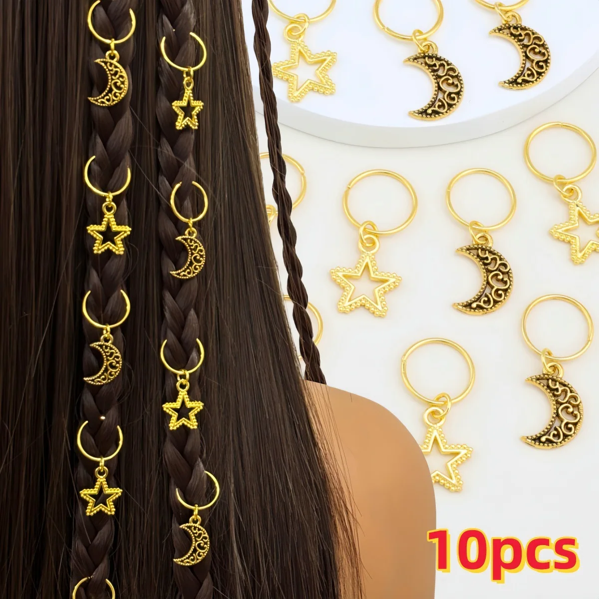 Stylish Alloy Moon Star Dreadlock Hair Cuffs Pendant Braid Rings for Synthetic Hair Accessory Supply Hot Sale
Stylish Alloy Moon Star Dreadlock Hair Cuffs Pendant Braid Rings for Synthetic Hair Accessory Supply Hot Sale