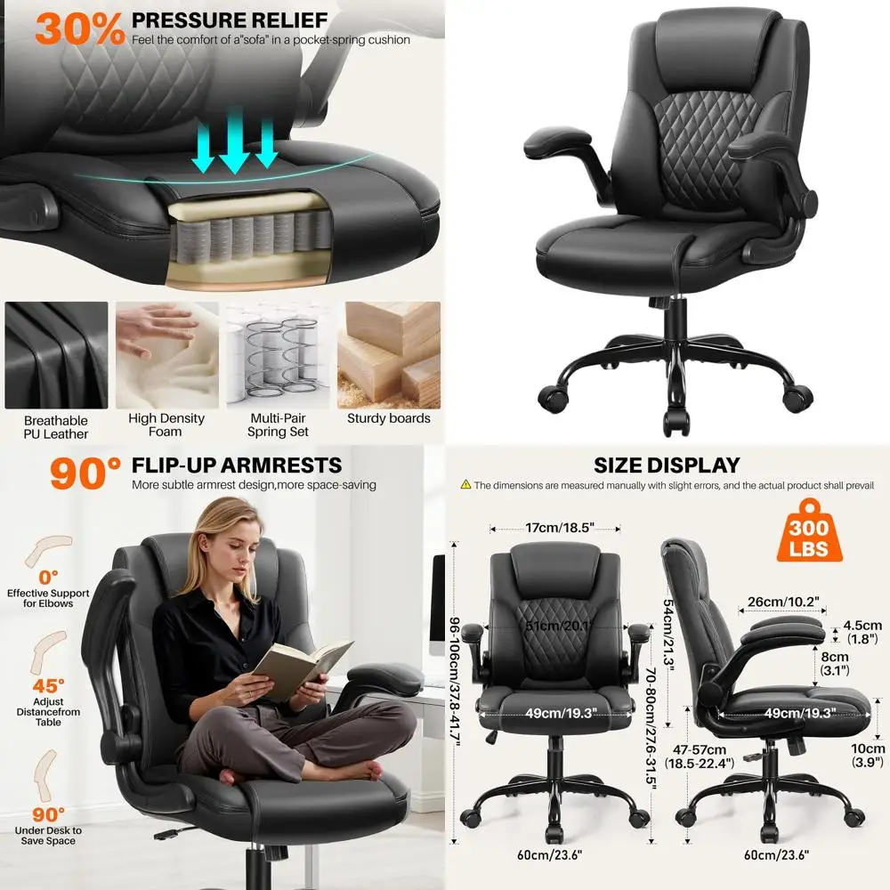 Ergonomic High-Back Leather Office Chair with Adjustable Armrests, Swivel, and Lumbar Support for Home or Work (Black)
Ergonomic High-Back Leather Office Chair with Adjustable Armrests, Swivel, and Lumbar Support for Home or Work (Black)