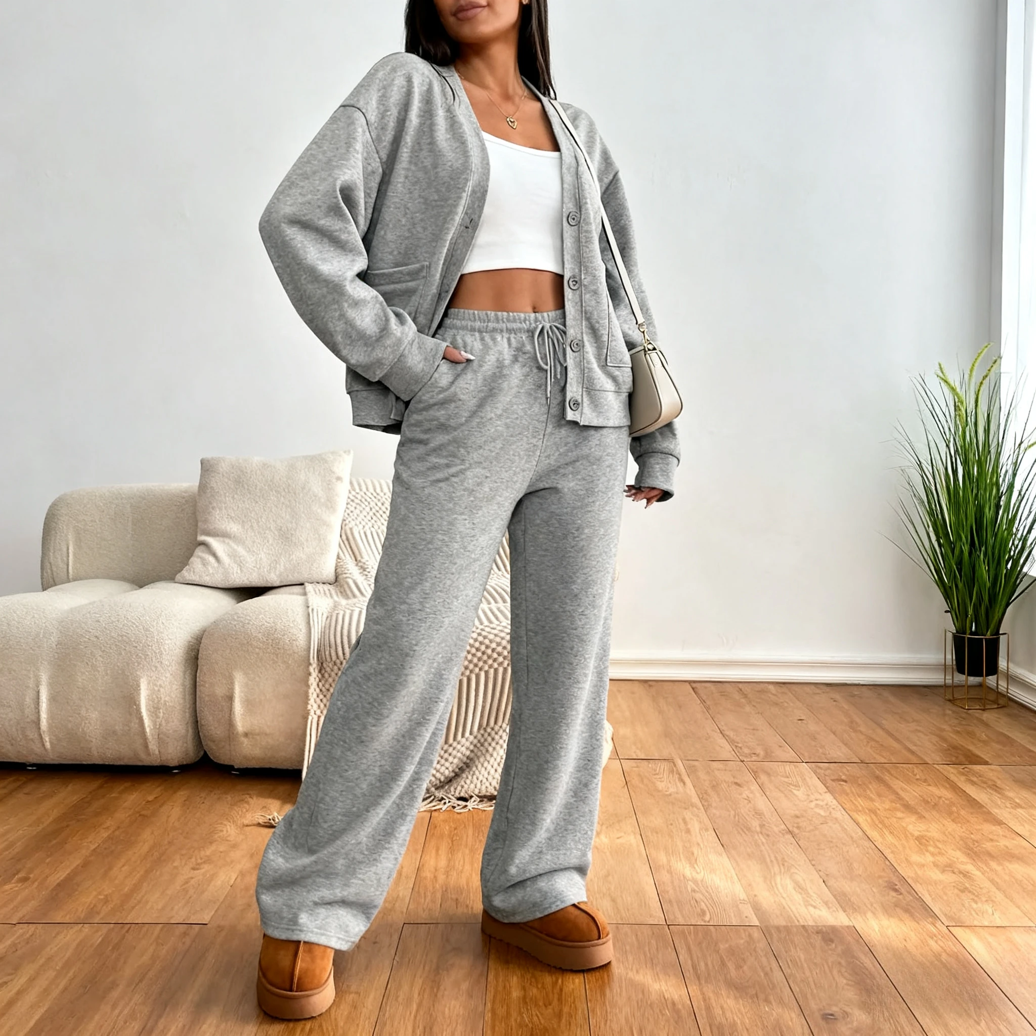 Pant Set Women Two Piece Sets V Neck Tracksuit Coats Wide Leg Long Pants Lace Up Elastic Waist Y2k Streetwear Autumn Spring
Pant Set Women Two Piece Sets V Neck Tracksuit Coats Wide Leg Long Pants Lace Up Elastic Waist Y2k Streetwear Autumn Spring