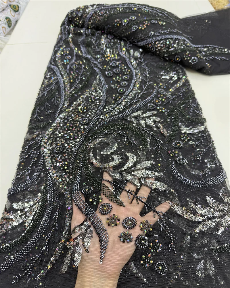 African Handmade Heavy Sequins Tulle Lace Fabric 2025 High Quality French Luxury Beaded Lace Fabric For Bridal Wedding Dress Sew
African Handmade Heavy Sequins Tulle Lace Fabric 2025 High Quality French Luxury Beaded Lace Fabric For Bridal Wedding Dress Sew
