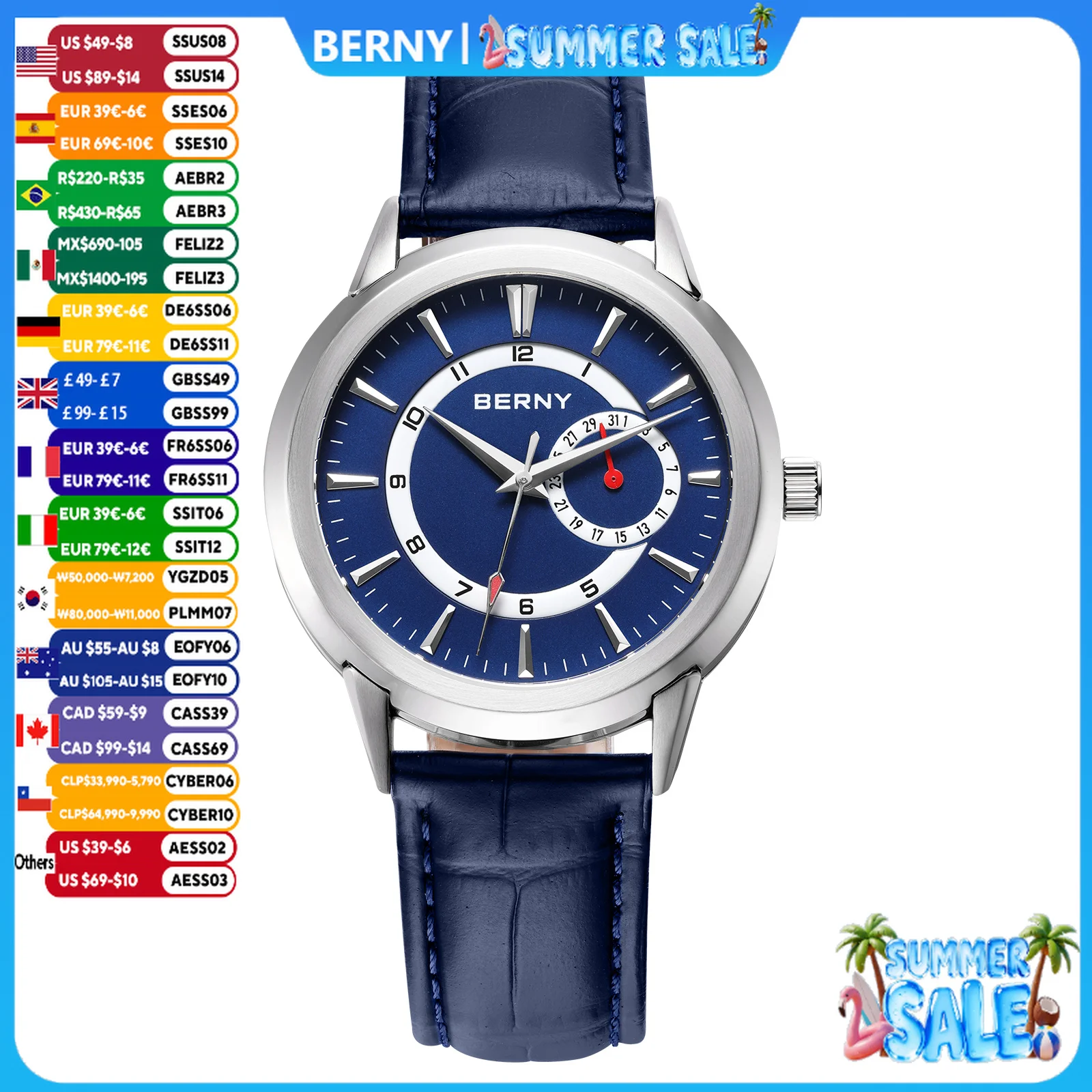 BERNY Watches for Men Fashion Elegant Date Quartz Men's Watch Easy Read Calendar Stainless Steel Dress Business Wristwatch
BERNY Watches for Men Fashion Elegant Date Quartz Men's Watch Easy Read Calendar Stainless Steel Dress Business Wristwatch