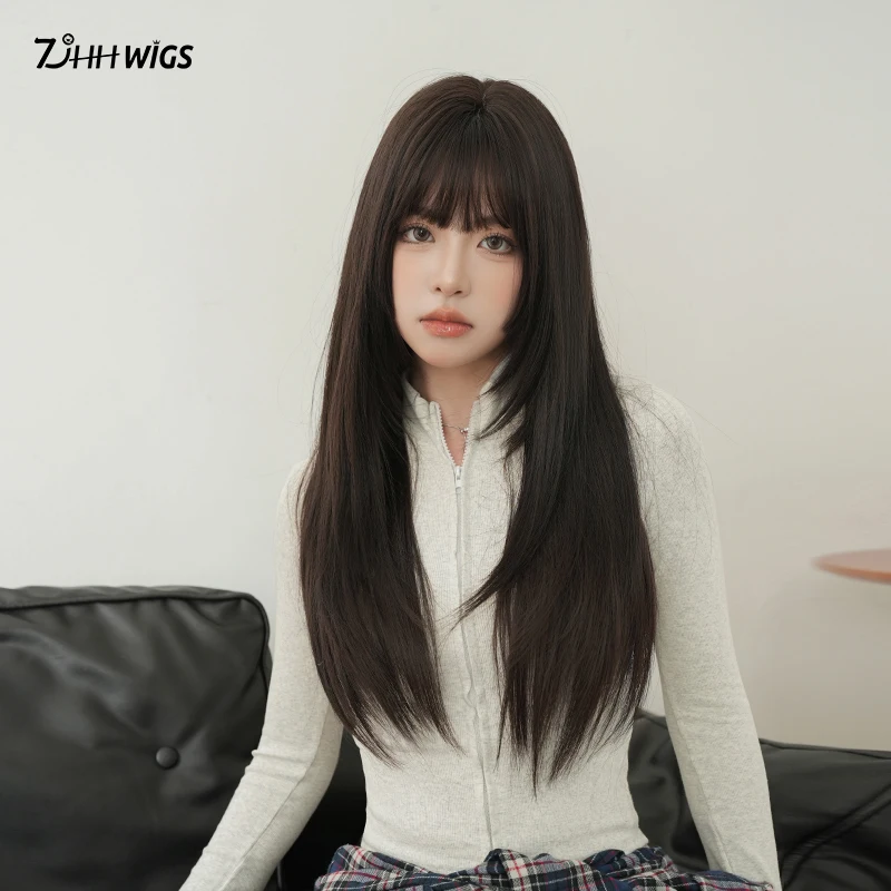 Routine Wig Long Straight Black Brown Wig with High Layered Bangs High Density Synthetic Wigs for Women Daily Party Use
Routine Wig Long Straight Black Brown Wig with High Layered Bangs High Density Synthetic Wigs for Women Daily Party Use