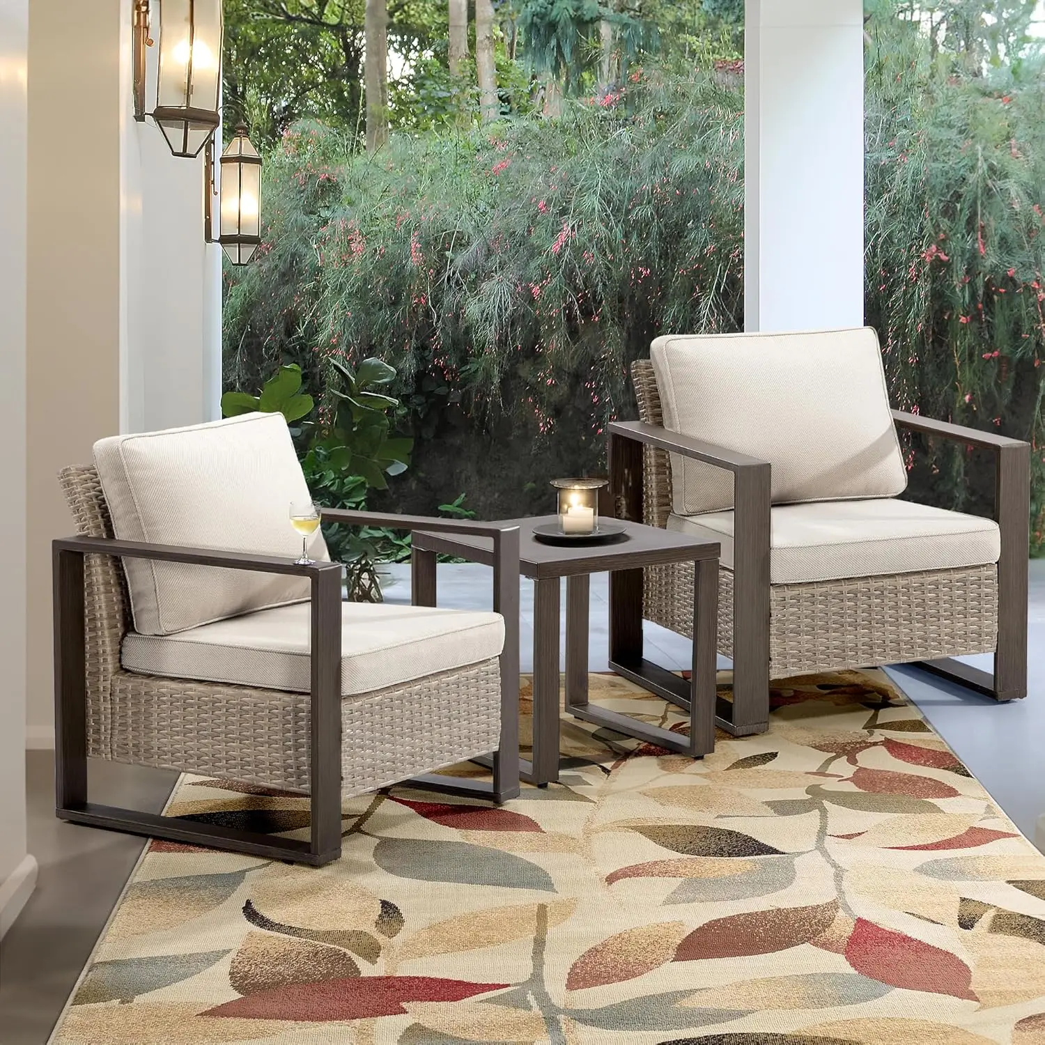 Outdoor Wicker Chairs Set of 2 with Matching Side Table - 3 Pieces Patio Furniture Set with Olefin Fabric Cushions
Outdoor Wicker Chairs Set of 2 with Matching Side Table - 3 Pieces Patio Furniture Set with Olefin Fabric Cushions