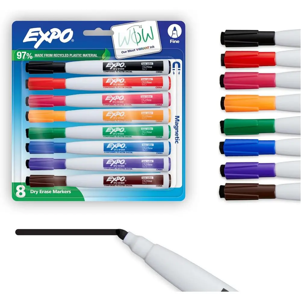 8-Piece Assorted Color Magnetic Dry Erase Markers with Eraser Tips - Ideal for Classroom Whiteboards and Lockers
8-Piece Assorted Color Magnetic Dry Erase Markers with Eraser Tips - Ideal for Classroom Whiteboards and Lockers