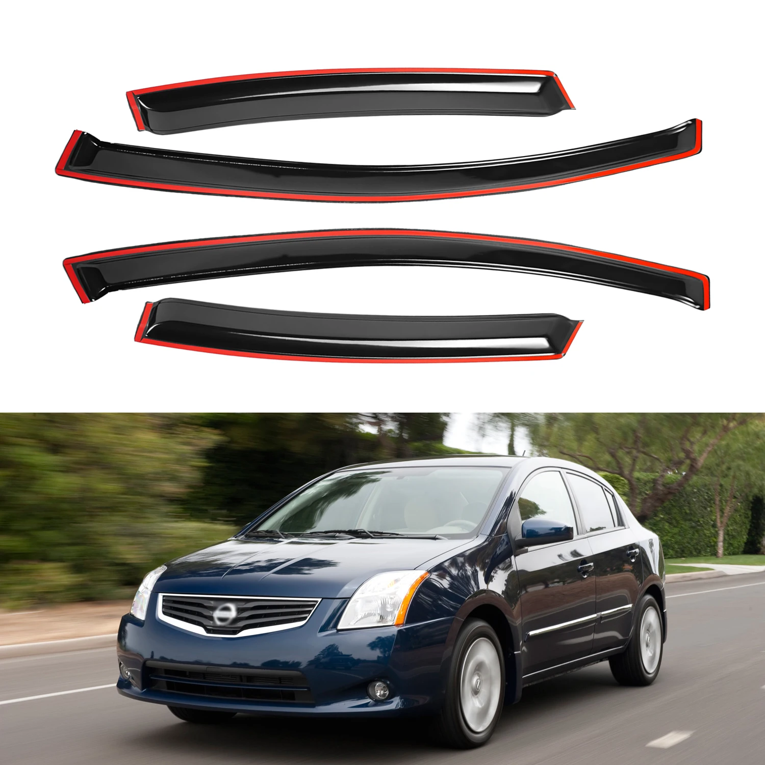For Nissan Sentra 4 Door Sedan 2007-2012 Wind Deflectors Tinted 4pcs Set With Drain Gutter 1.5MM Thick Boxed
For Nissan Sentra 4 Door Sedan 2007-2012 Wind Deflectors Tinted 4pcs Set With Drain Gutter 1.5MM Thick Boxed