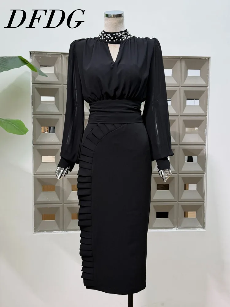 DFDG Women’s Minimalist Chiffon Two Piece Set Stand Collar Tie Waist Blouse Ruffled Pencil Skirt 2025 Spring Autumn Fashion Set
DFDG Women’s Minimalist Chiffon Two Piece Set Stand Collar Tie Waist Blouse Ruffled Pencil Skirt 2025 Spring Autumn Fashion Set