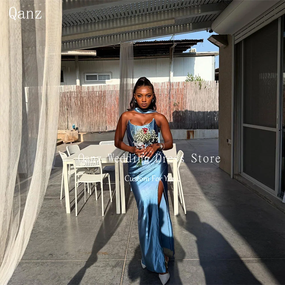 Qanz Blue Satin Evening Dresses Mermaid Strapless Sexy High Slit Elegant Dresses For Special Event Vestido De Festa Customized
Qanz Blue Satin Evening Dresses Mermaid Strapless Sexy High Slit Elegant Dresses For Special Event Vestido De Festa Customized