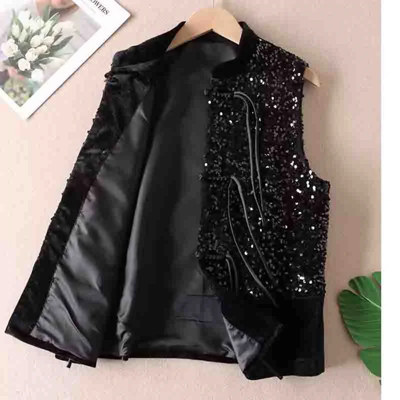 Chinese Style Sequined Vest Jacket Velvet Shining Autumn Premium Sleeveless Coat Women 2025 Shoulder Jacket Black XXXL Fashion
Chinese Style Sequined Vest Jacket Velvet Shining Autumn Premium Sleeveless Coat Women 2025 Shoulder Jacket Black XXXL Fashion