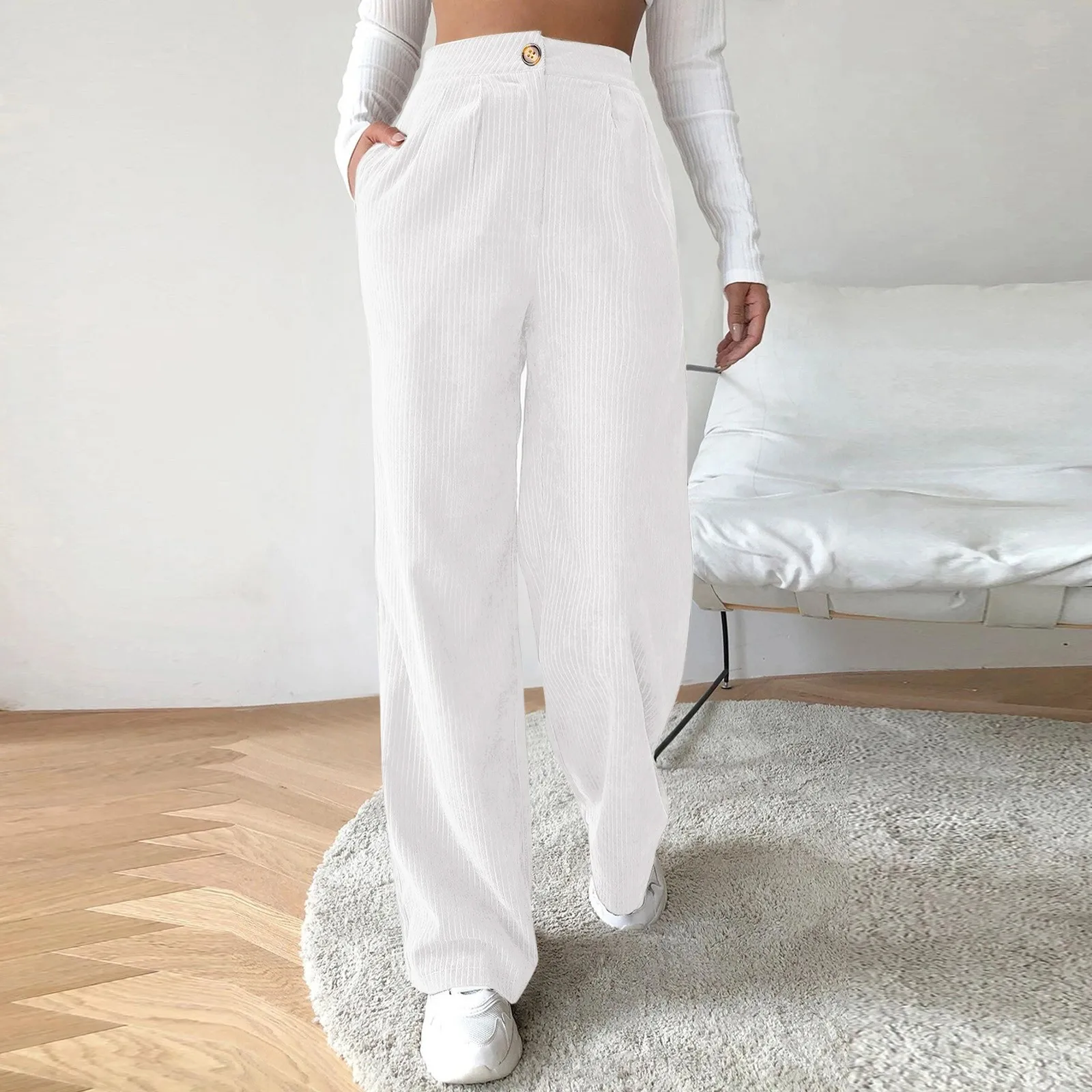 Autumn Winter Corduroy Pants Women's High Waist Straight Trousers Casual Loose Women Button Solid Color Floor Length Pants
Autumn Winter Corduroy Pants Women's High Waist Straight Trousers Casual Loose Women Button Solid Color Floor Length Pants