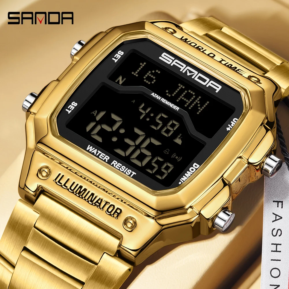 SANDA Fashion Digital Sport Watches Men Waterproof Stopwatch Alarm Date Week Watch Man Golden Strap LED Square Dial Wristwatch
SANDA Fashion Digital Sport Watches Men Waterproof Stopwatch Alarm Date Week Watch Man Golden Strap LED Square Dial Wristwatch