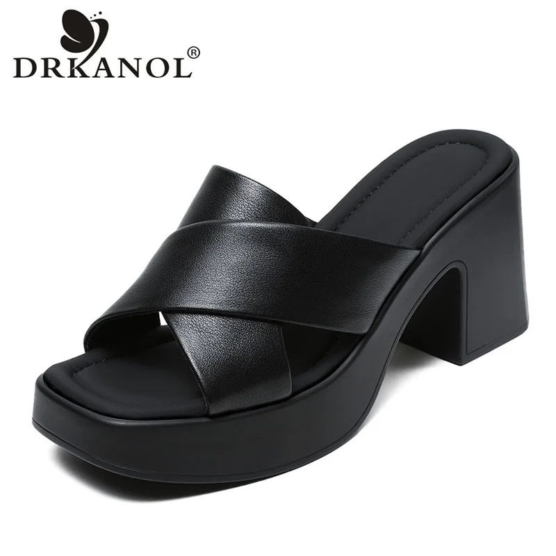 DRKANOL Fashion 8cm High Heel Slippers Women Summer Cross Genuine Leather Open Toe Platform Thick Heel Slip On Sandals Slides
DRKANOL Fashion 8cm High Heel Slippers Women Summer Cross Genuine Leather Open Toe Platform Thick Heel Slip On Sandals Slides