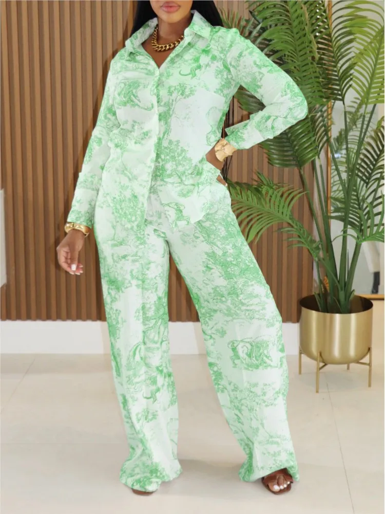 Fashion Ink Printing Long-sleeved Shirt Women's Suit Spring Autumn New Shirt Casual Simple Straight Trousers 2 Piece Set Female
Fashion Ink Printing Long-sleeved Shirt Women's Suit Spring Autumn New Shirt Casual Simple Straight Trousers 2 Piece Set Female