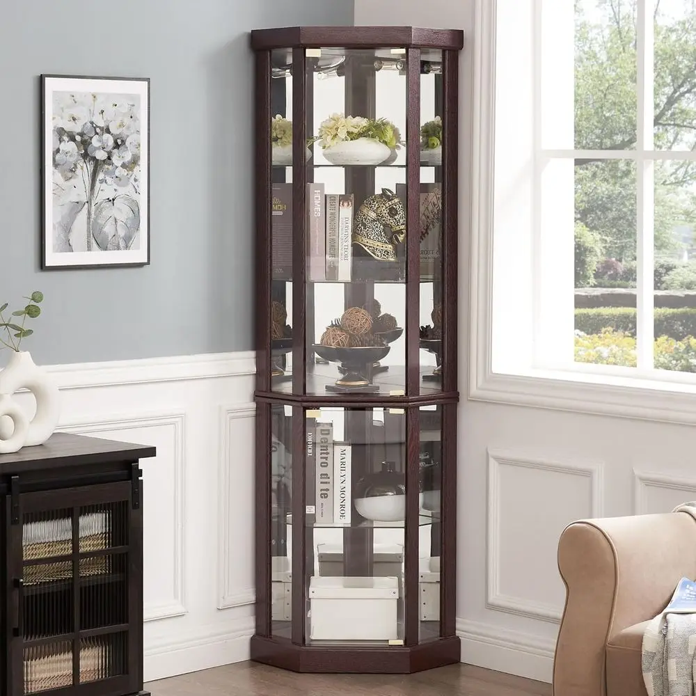 70 Inch Illuminated Curio Cabinet with Mirrored Glass, Tempered Door for Living Room Antiques and Bar Glass Storage
70 Inch Illuminated Curio Cabinet with Mirrored Glass, Tempered Door for Living Room Antiques and Bar Glass Storage