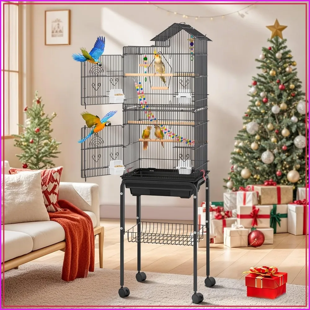 62-inch Spacious Metal Bird Cage for Cockatiels, Parrots, Pigeons, Lovebirds with Roof Access and Rolling Stand
62-inch Spacious Metal Bird Cage for Cockatiels, Parrots, Pigeons, Lovebirds with Roof Access and Rolling Stand