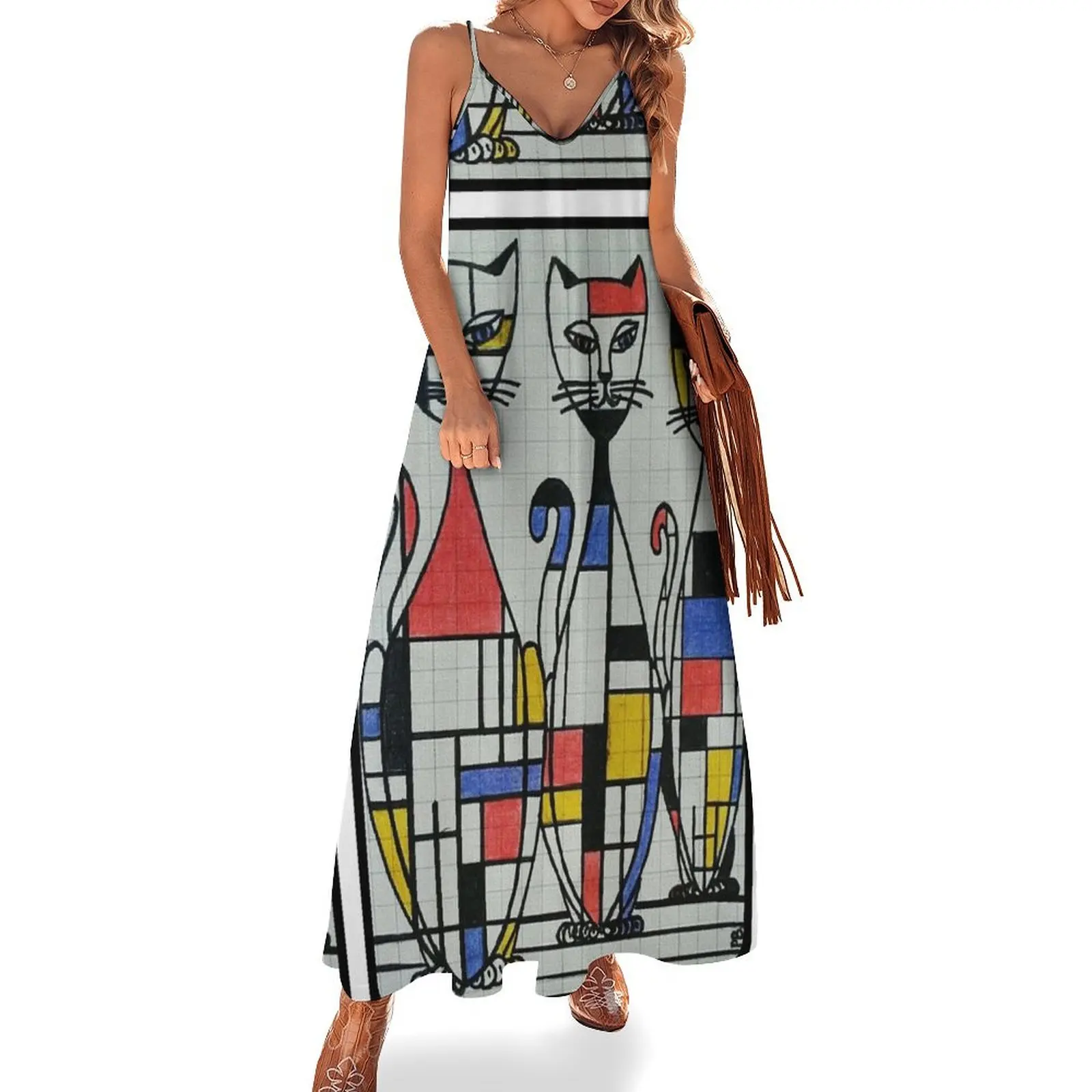 Mid Century Mondrian Cats Sleeveless Long Dress Woman's evening dress Summer dresses for women Dress
Mid Century Mondrian Cats Sleeveless Long Dress Woman's evening dress Summer dresses for women Dress