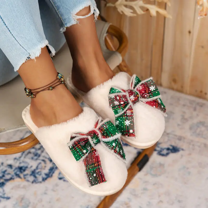 Vintage Christmas Plaid Bowknot Furry Indoor Slippers Women 2025 Winter Soft Fluffy Fur Home Slippers Woman's Warm Plush Slides
Vintage Christmas Plaid Bowknot Furry Indoor Slippers Women 2025 Winter Soft Fluffy Fur Home Slippers Woman's Warm Plush Slides