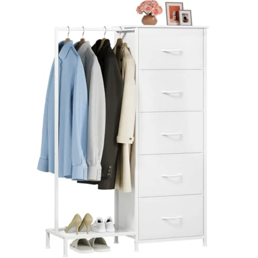 Dresser with Hanging Rack, 5 Drawers Small Closet for Bedroom, Reversible Dresser with Clothes Rack, Dressers for Bedroom Chest
Dresser with Hanging Rack, 5 Drawers Small Closet for Bedroom, Reversible Dresser with Clothes Rack, Dressers for Bedroom Chest