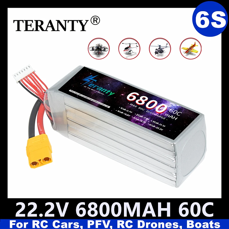 TERANTY 6500MAH 6S Lipo Battery 60C 22.2V Battery For RC Car Boat Helicopter With T XT60 Connector
TERANTY 6500MAH 6S Lipo Battery 60C 22.2V Battery For RC Car Boat Helicopter With T XT60 Connector