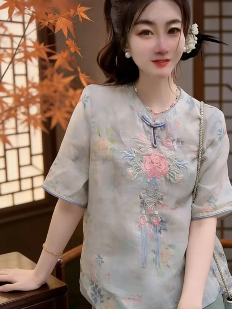 New 2026 Spring Summer Chinese Style Short Sleeve Shirt Casual Versatile Super Beautiful Top round Neck Loose Fit Women's Blouse
New 2026 Spring Summer Chinese Style Short Sleeve Shirt Casual Versatile Super Beautiful Top round Neck Loose Fit Women's Blouse