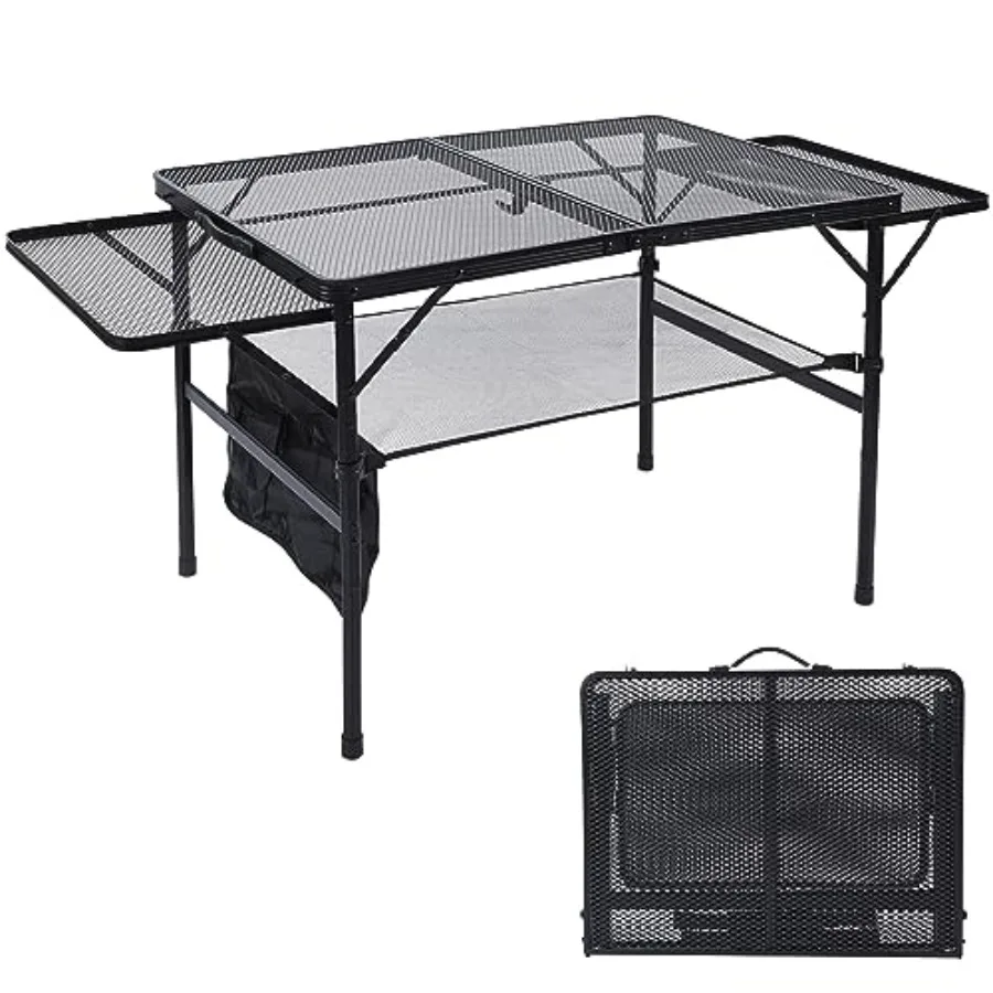 Folding Grill Table 3x2 FT Portable Camping Table with 2 Wing Panels Height Adjustable Metal Tables with Mesh Desktop and Mesh
Folding Grill Table 3x2 FT Portable Camping Table with 2 Wing Panels Height Adjustable Metal Tables with Mesh Desktop and Mesh