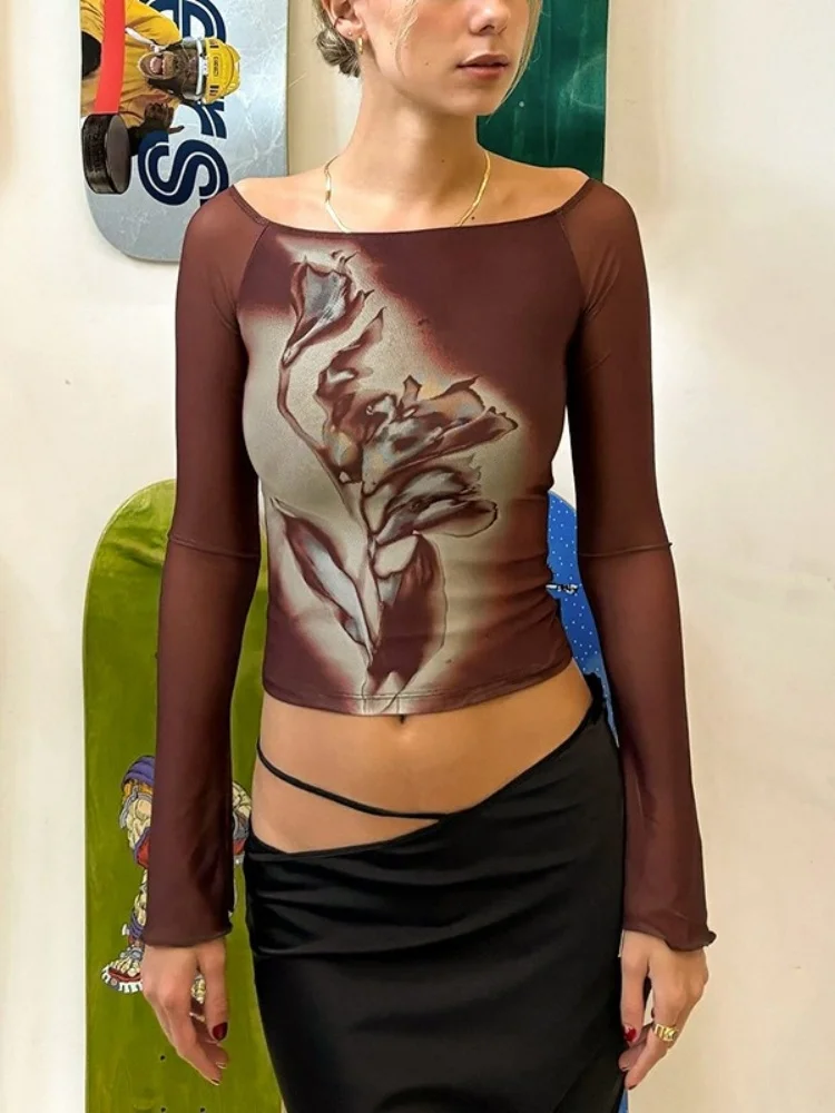 Slash Neck T Shirts For Women Aesthetic Clothes Distressed Mesh Camisetas Long Sleeve Crop Top Floral Y2k Accessories Ropa Mujer
Slash Neck T Shirts For Women Aesthetic Clothes Distressed Mesh Camisetas Long Sleeve Crop Top Floral Y2k Accessories Ropa Mujer