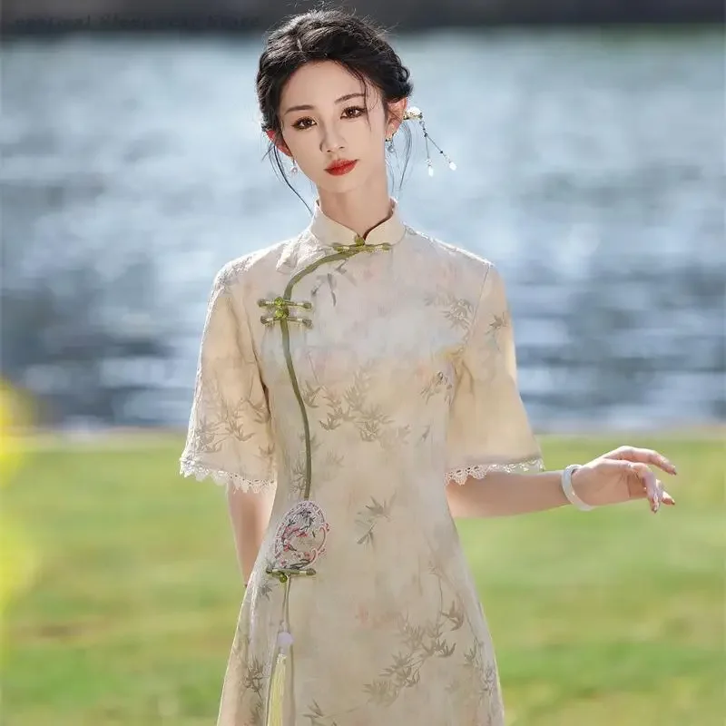 Ретро новый китайский стиль Ao Dai Qipao бамбуковый лист с принтом Cheongsam традиционное улучшенное платье трапециевидной формы классическое новое платье M-4XL
Ретро новый китайский стиль Ao Dai Qipao бамбуковый лист с принтом Cheongsam традиционное улучшенное платье трапециевидной формы классическое новое платье M-4XL