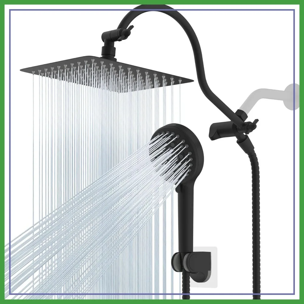 All Metal High Pressure Rainfall 10'' Shower Head, CUPC Certified Handheld Combo, 12'' Adjustable Extension Arm, 10-Spray, 71'' Hose, Adhesive Holder, Matte Black
All Metal High Pressure Rainfall 10'' Shower Head, CUPC Certified Handheld Combo, 12'' Adjustable Extension Arm, 10-Spray, 71'' Hose, Adhesive Holder, Matte Black