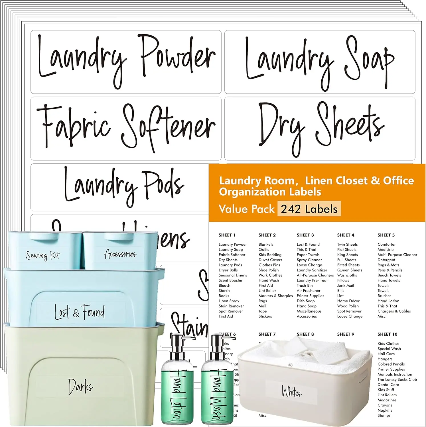242 Pcs Laundry Room & Office Labels, Waterproof, Tear Resistant, Removable, No Residue
242 Pcs Laundry Room & Office Labels, Waterproof, Tear Resistant, Removable, No Residue