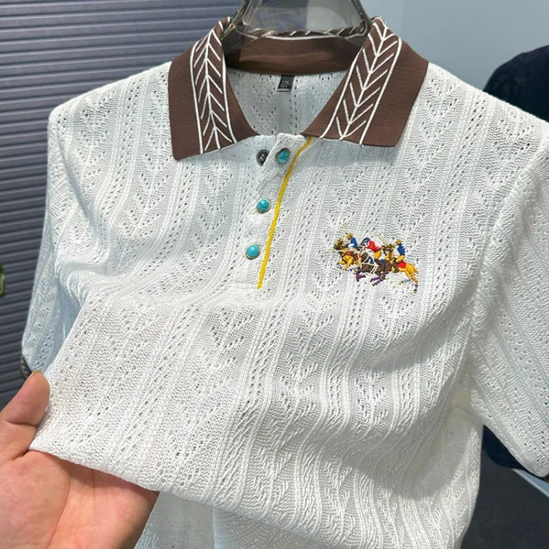 Men's Summer Brand Cutout Short-sleeved Polo shirt Jacquard Spurs embroidery Knitted Collar T-shirt Casual Breathable Men's wear
Men's Summer Brand Cutout Short-sleeved Polo shirt Jacquard Spurs embroidery Knitted Collar T-shirt Casual Breathable Men's wear