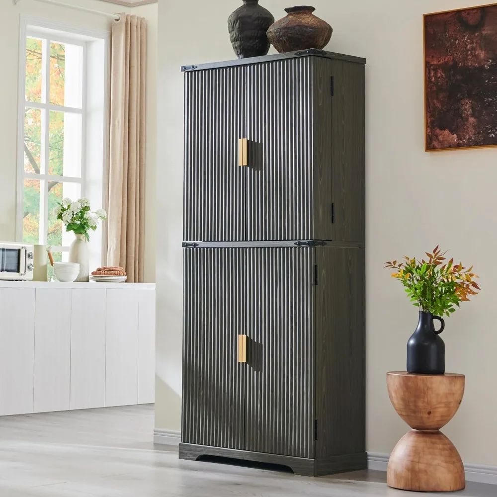 Fluted Pantry Cabinet, 72" Tall Modern Storage Cabinet with 4 Doors, Organizer, Drawer and Adjustable Shelves, Wood Cupboard for
Fluted Pantry Cabinet, 72" Tall Modern Storage Cabinet with 4 Doors, Organizer, Drawer and Adjustable Shelves, Wood Cupboard for