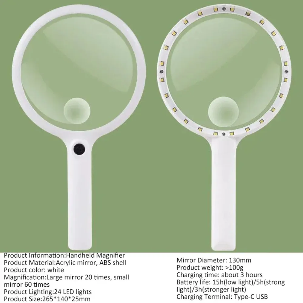Durable Reading Glasses Rechargeable Illuminated Handheld Microscope 3 Light Modes 40/30/20X LED Lighted Magnifier Outdoor
Durable Reading Glasses Rechargeable Illuminated Handheld Microscope 3 Light Modes 40/30/20X LED Lighted Magnifier Outdoor