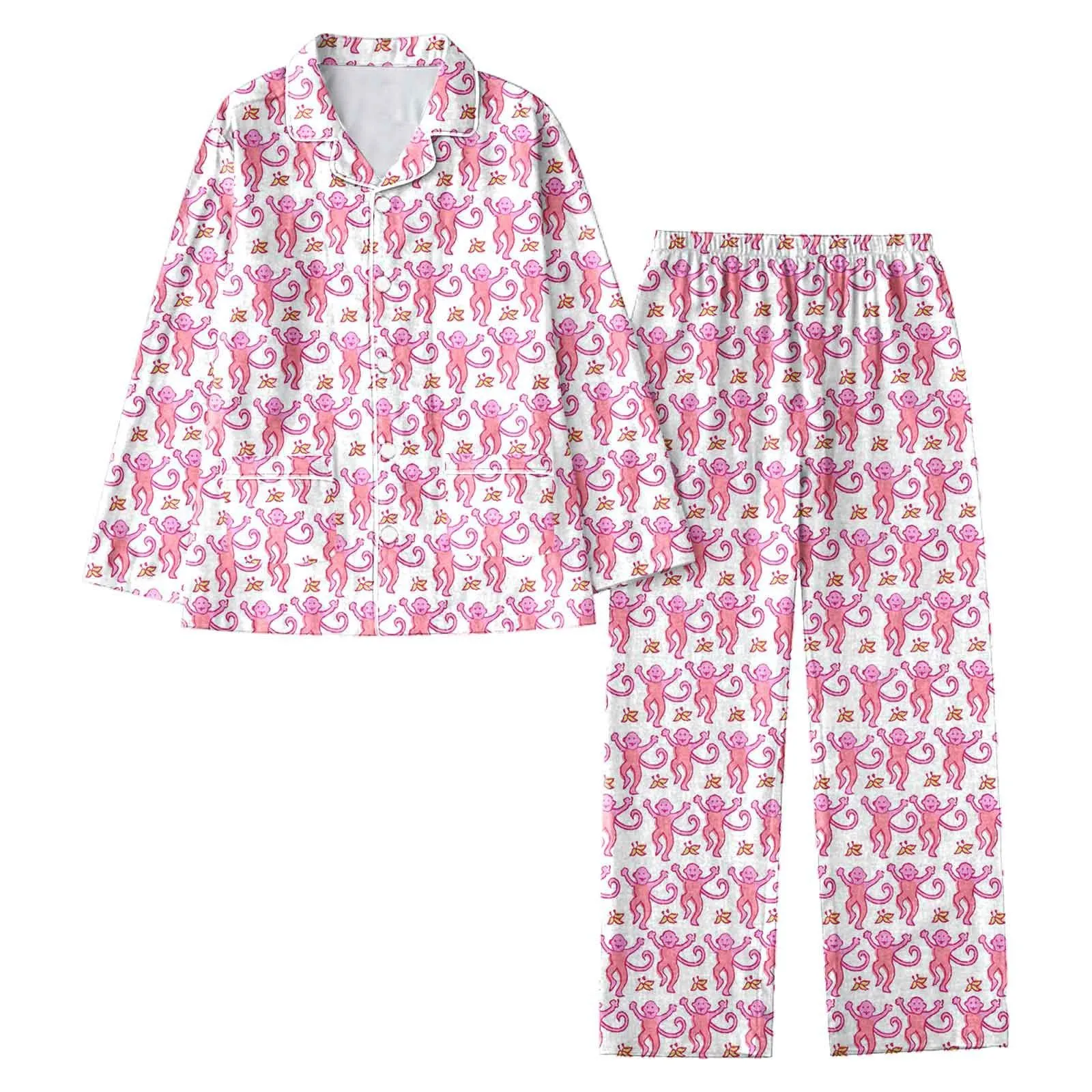 Rollerrabbit Women's Pajamas Sleepwear Summer Silk Satin Long Sleeve Homewear Cute Cartoon Monkey Printed Sleeping Pajamas Set
Rollerrabbit Women's Pajamas Sleepwear Summer Silk Satin Long Sleeve Homewear Cute Cartoon Monkey Printed Sleeping Pajamas Set