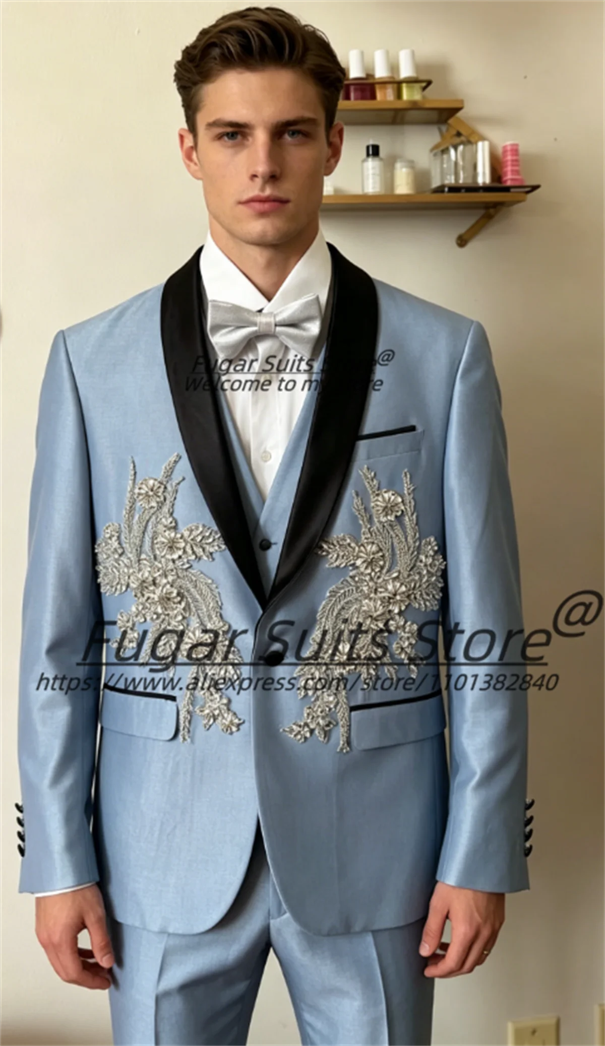Luxurious Sky Blue Groom Wedding Tuxedos Customized Slim Fit Shawl Lapel Men Suits Gorgeous Rhinestone 3 Pieces Sets Ropa Hombre
Luxurious Sky Blue Groom Wedding Tuxedos Customized Slim Fit Shawl Lapel Men Suits Gorgeous Rhinestone 3 Pieces Sets Ropa Hombre