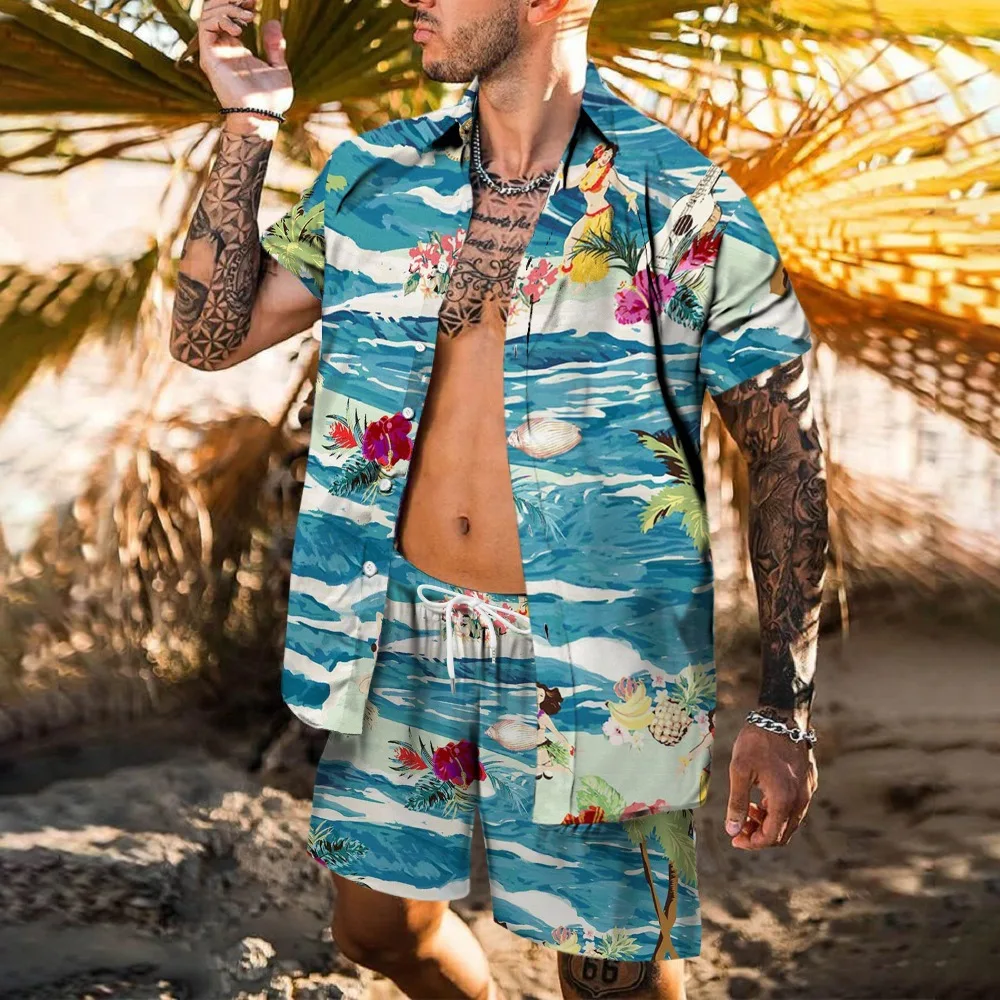 Beach printed Hawaii Set Men's Hawaiian Shirt 3D Print Loose Leisure Sports Beach Shorts Shirt Holiday Fashion Two piece Set
Beach printed Hawaii Set Men's Hawaiian Shirt 3D Print Loose Leisure Sports Beach Shorts Shirt Holiday Fashion Two piece Set