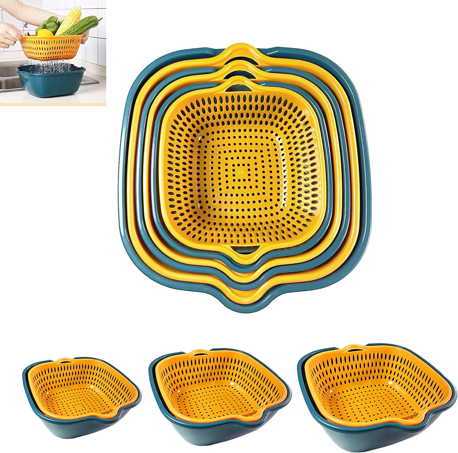 Drain Basket 6PC Set Double-layer Vegetable Basin Home Kitchen Vegetable Washing Box Washing Fruit Blue Plastic Vegetable Basket
Drain Basket 6PC Set Double-layer Vegetable Basin Home Kitchen Vegetable Washing Box Washing Fruit Blue Plastic Vegetable Basket