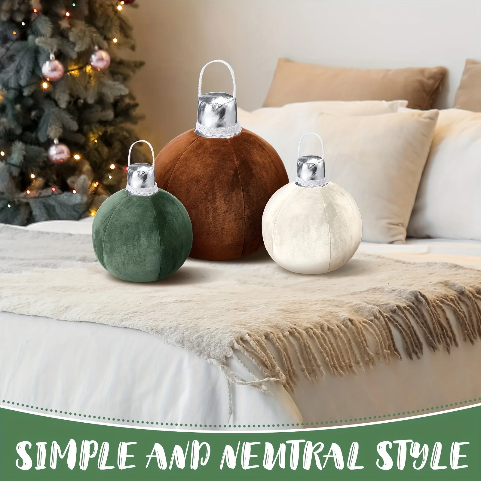 3pcs Moss Green Velvet Round Bell Pillows - Spherical Stuffed Ball Cushions Suitable for Christmas & Year-Round Decor, Neutral Modern Throw Pillows for Sofa Bed Living Room, Hand Wash Only - Ideal Gift (3D Bell Shape), Christmas Decor
3pcs Moss Green Velvet Round Bell Pillows - Spherical Stuffed Ball Cushions Suitable for Christmas & Year-Round Decor, Neutral Modern Throw Pillows for Sofa Bed Living Room, Hand Wash Only - Ideal Gift (3D Bell Shape), Christmas Decor