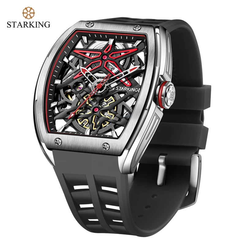 STARKING Fashion Sports Mechanical Watch for Men Waterproof Luminous Skeleton Automatic Watches Silicone Strap Tonneau Design
STARKING Fashion Sports Mechanical Watch for Men Waterproof Luminous Skeleton Automatic Watches Silicone Strap Tonneau Design