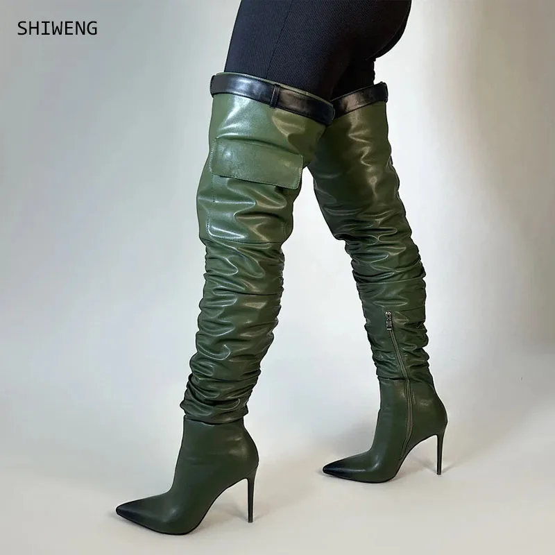 2025 Women PU Leather Pocket Thigh boots solid T Show Green Sexy High Heels Boots Summer Pointer toe Over The Knee Boots 43
2025 Women PU Leather Pocket Thigh boots solid T Show Green Sexy High Heels Boots Summer Pointer toe Over The Knee Boots 43