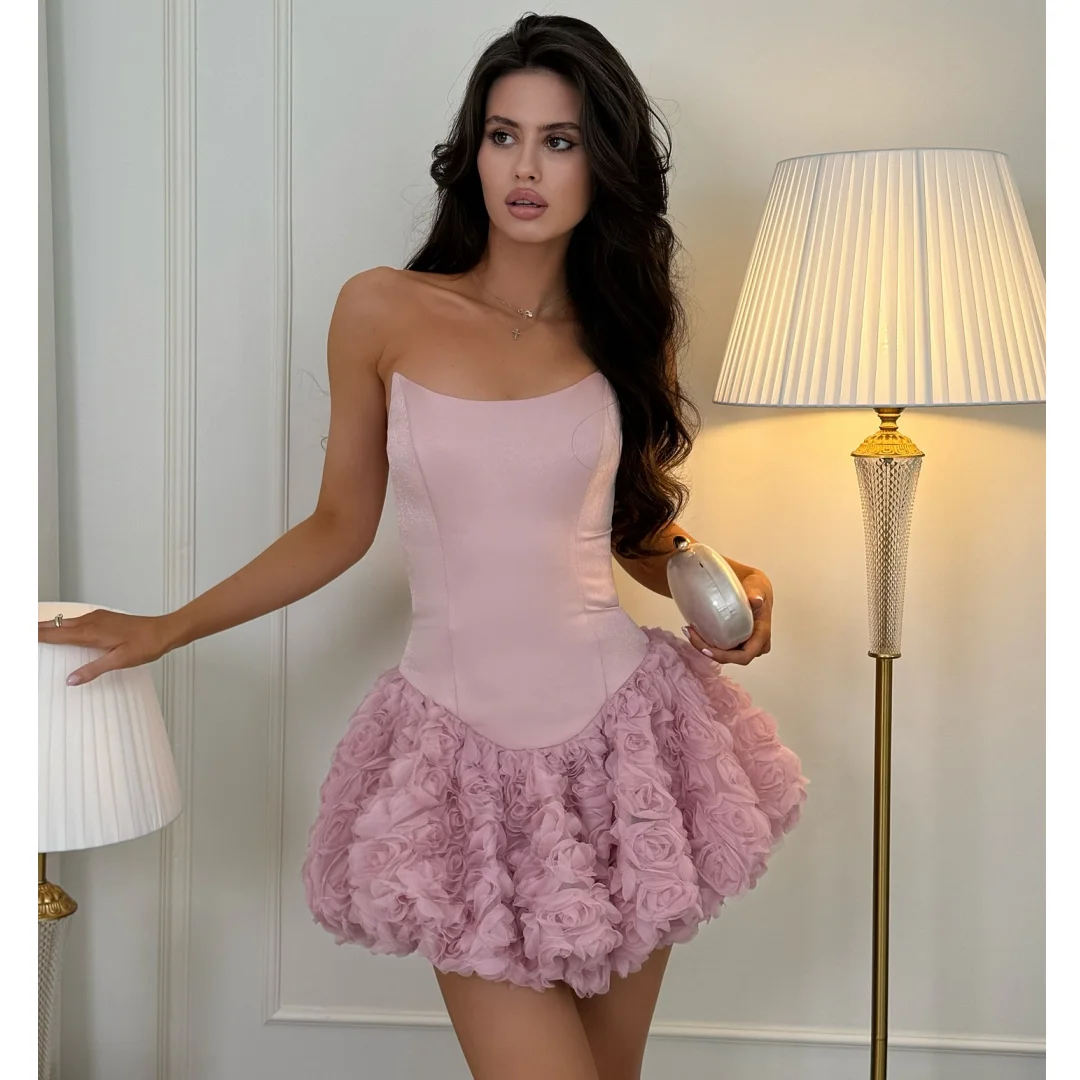 Short Evening Dresses 3D Flowers Mini Skirt Strapless Wedding Party Dress Customized Prom Gown Cocktail Vestidos
Short Evening Dresses 3D Flowers Mini Skirt Strapless Wedding Party Dress Customized Prom Gown Cocktail Vestidos