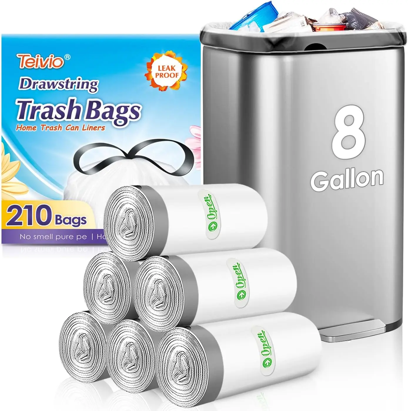 8 Gallon 210 Counts Strong Drawstring Trash Bags, Kitchen Bathroom Office Garbage Liners, White Plastic
8 Gallon 210 Counts Strong Drawstring Trash Bags, Kitchen Bathroom Office Garbage Liners, White Plastic