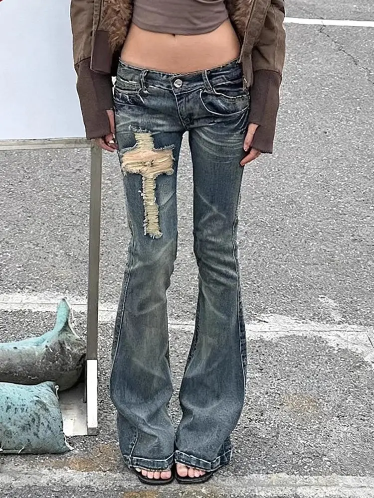 Women's Vintage Washed Flared Jeans Cross Distressed Ripped Detail Low Rise Y2k Grunge Streetwear Denim Bell Bottom Pants 2026
Women's Vintage Washed Flared Jeans Cross Distressed Ripped Detail Low Rise Y2k Grunge Streetwear Denim Bell Bottom Pants 2026
