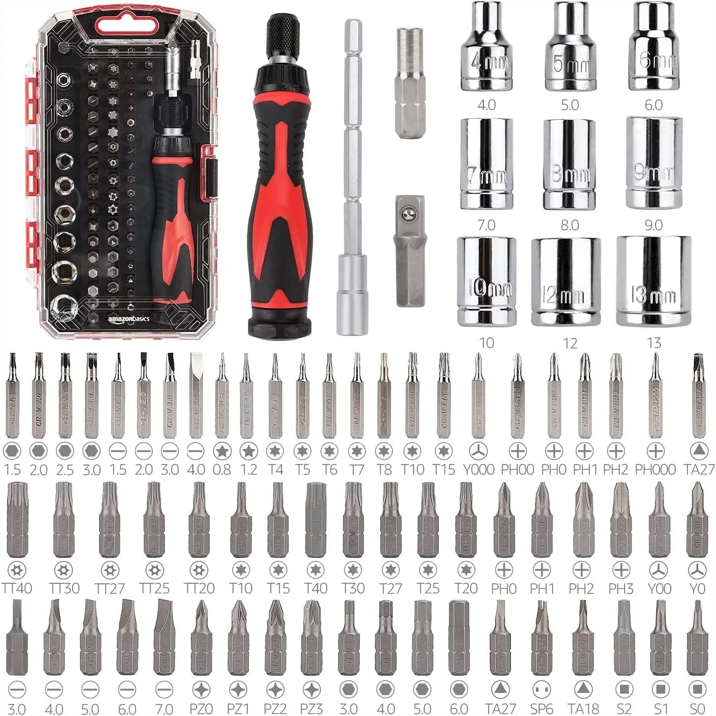73-Piece Ratchet Wrench & Screwdriver Set with Carry Case for Household Repair, Small Electronics, Eyeglasses
73-Piece Ratchet Wrench & Screwdriver Set with Carry Case for Household Repair, Small Electronics, Eyeglasses