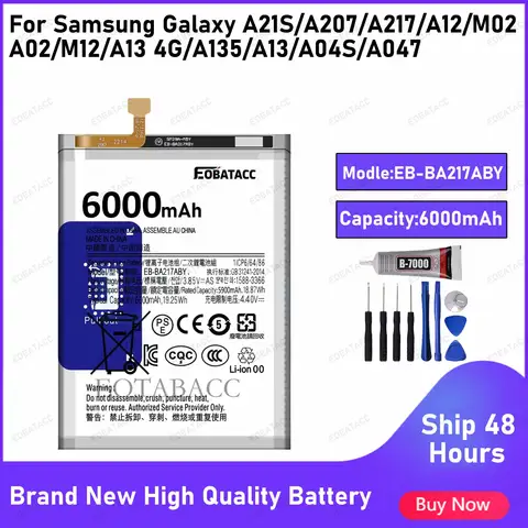 100% New High Quanlity EB-BA217ABY Battery For Samsung Galaxy A21S/A12/M02/A02/M12/A13 4G/A13/A04S/A047 Replacement Batteria Bat