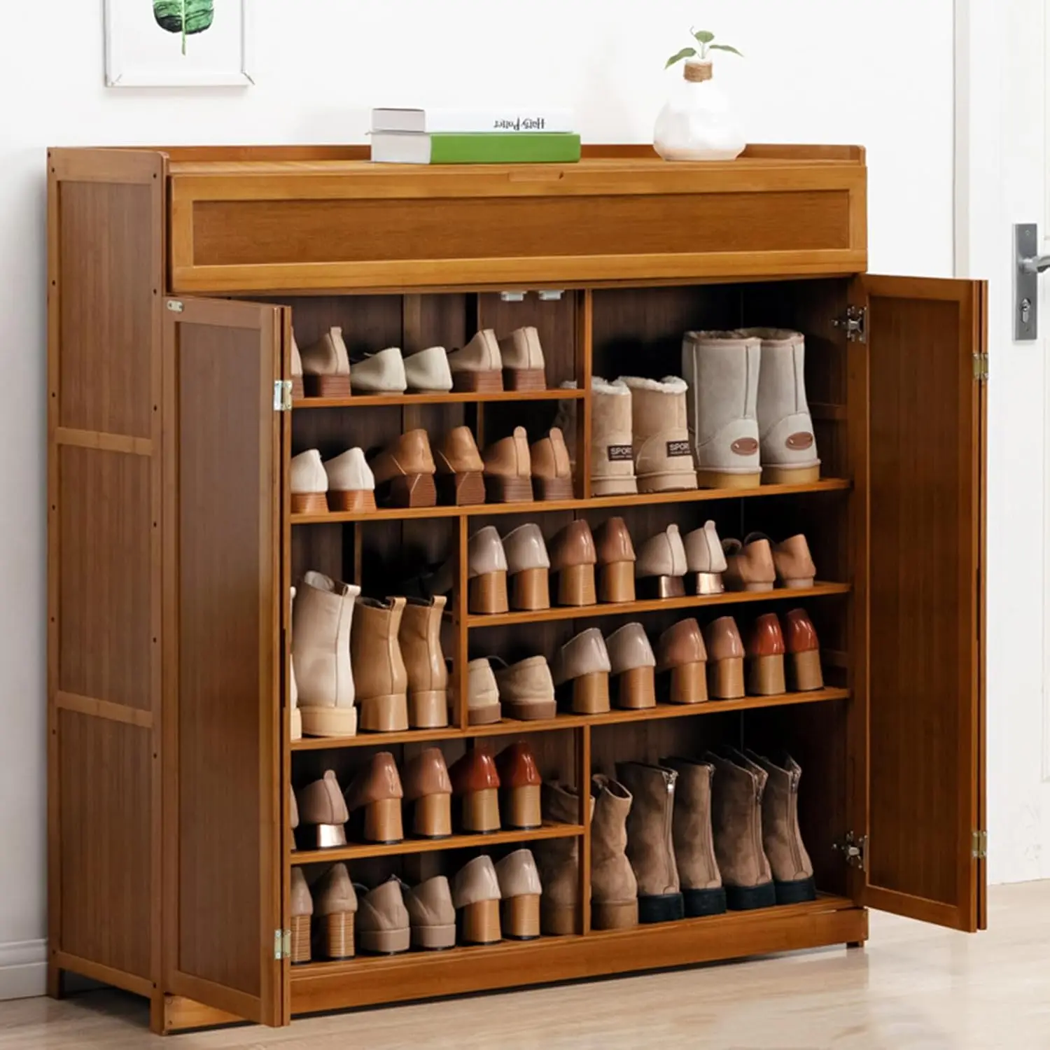 7 Tier Bamboo Shoe Storage Cabinet,Shoe Storage Organizer With Double Folding Door And Storage For Entryway Hallway Living Room
7 Tier Bamboo Shoe Storage Cabinet,Shoe Storage Organizer With Double Folding Door And Storage For Entryway Hallway Living Room