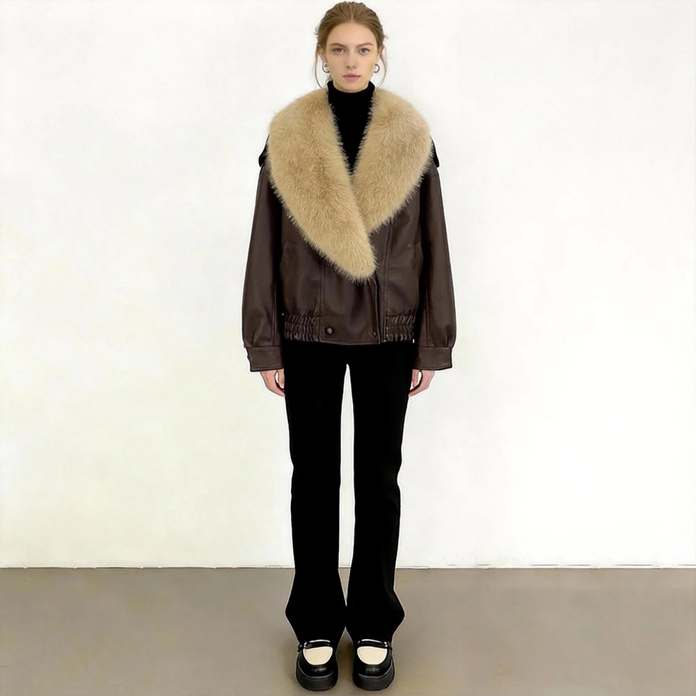 OFTBUY Loose Faux Leather Jacket Faux Fur Collar Women's Bomber Jacket Women Leather Blazer Removed Luxury Grow Leather Jacket
OFTBUY Loose Faux Leather Jacket Faux Fur Collar Women's Bomber Jacket Women Leather Blazer Removed Luxury Grow Leather Jacket