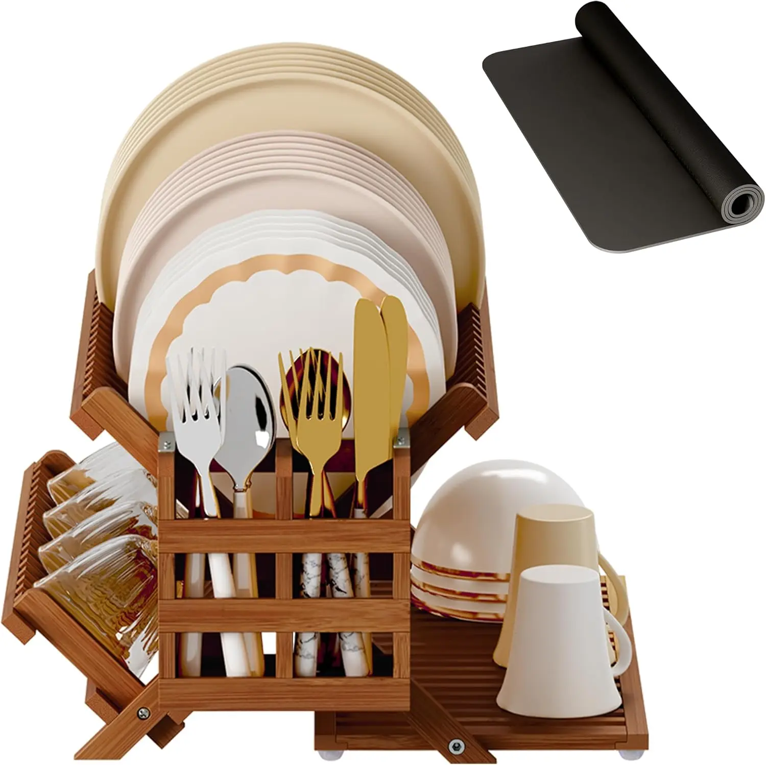 3-Tier Collapsible Teak Dish Drying Rack with Utensil Holder and Absorbent Mat
3-Tier Collapsible Teak Dish Drying Rack with Utensil Holder and Absorbent Mat